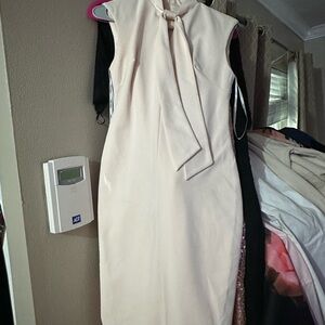Calvin Klein Cream Sleeveless Sheath Dress Mock Neck